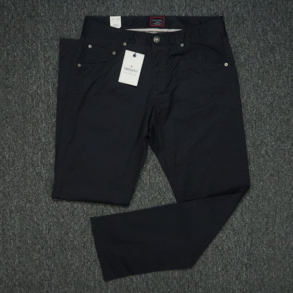 Untuckit‎ Pants Men 32x32 Blue 5 Pocket Chino Relaxed Straight Trouser NWT